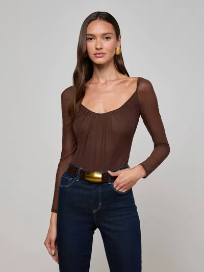 L Agence Gwendolyn Mesh Bodysuit In Brown