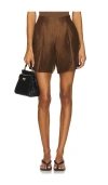 L'agence Pleated-front Linen Shorts In Brown