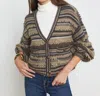 L AGENCE HARRIET BLOUSON SLEEVE CARDI IN BROWN MULTI