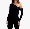 L'agence Hattie One-shoulder Long Sleeve Velvet Top In Black