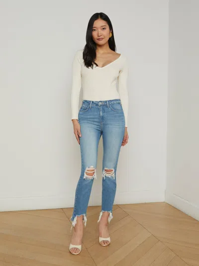L Agence High Line Distressed Skinny Jean In Calloway Destruct