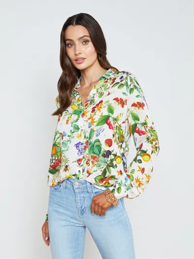 L Agence Holly Blouse In White Multi Mix Botanical