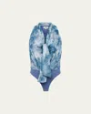 L Agence Ichirou Neck Tie Bodysuit In Dsty Bl Mlti Cloud Soft Floral