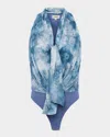 L Agence Ichirou Neck Tie Bodysuit In Dsty Bl Mlti Cloud Soft Floral
