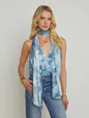 L Agence Ichirou Neck Tie Bodysuit In Dusty Blue Multi Cloud Soft Floral