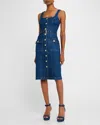 L Agence Midy Button-front Denim Tank Dress In Glendale