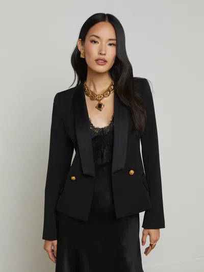 L Agence Imogen Satin Lapel Blazer In Black