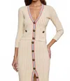 L Agence Irvin Pointelle Cropped Cardigan In Ecru And Blue In Multi