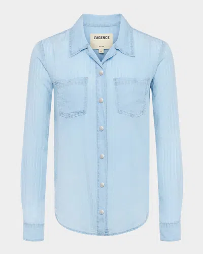 L Agence Isla Stripe Denim Shirt In Blue