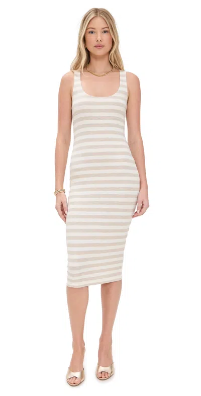 L Agence Ivanna Midi Stripe Tank Dress Ivory/marble Stripe