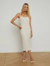 L Agence Ivanna Stripe Midi Tank Dress In Ivory/marble Stripe