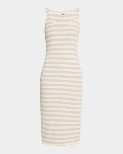 L Agence Ivanna Stripe Midi Tank Dress In Ivorymarb