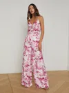 L Agence Ivy Satin Wide-leg Pant In White/pink Porcelain Toile