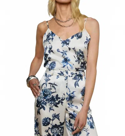 L AGENCE JANE SILK CAMISOLE IN WHITE/BLUE PAINTERLY FLORAL