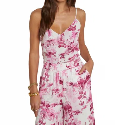 L Agence Jane Spag Strap Top In White/pink Small Porcelain Toile In Multi
