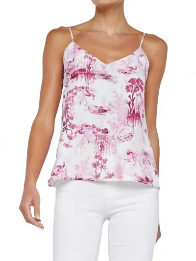 L Agence Jane Toile Silk Top In White Pink Small Porcelain