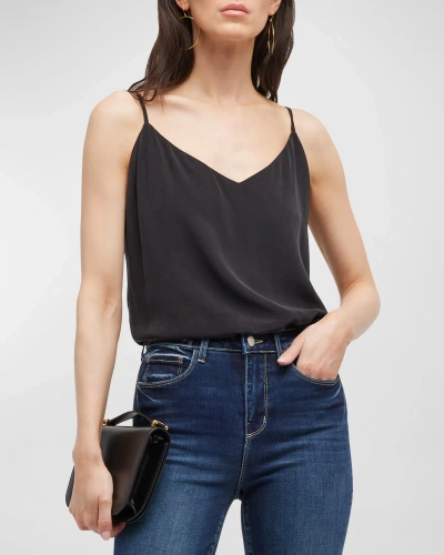 L Agence Jane V-neck Spaghetti-strap Silk Tank In Black