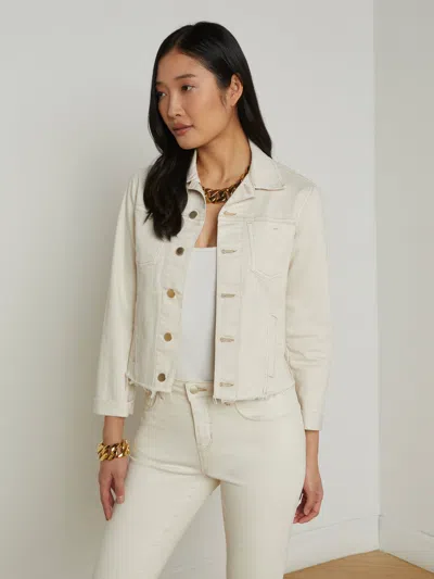 L Agence Janelle Denim Jacket In Macadamia