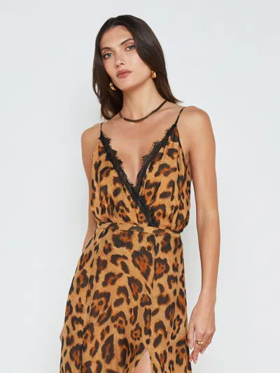 L Agence Jaxon Silk Lace-trim Bodysuit In Brown Multi Sahara Leopard