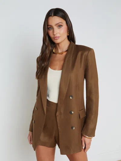 L Agence Jayda Linen-blend Blazer In Brown Olive