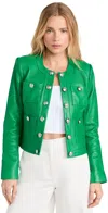 L Agence Jayde Collarless Leather Jacket In Sea Green