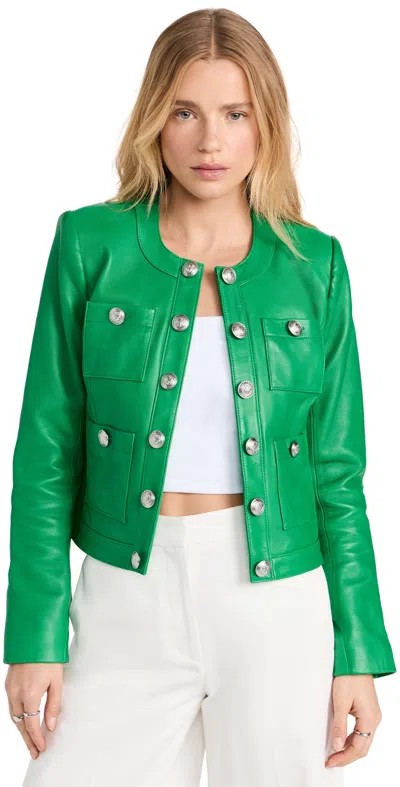 L AGENCE JAYDE COLLARLESS JACKET SEA GREEN