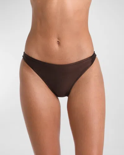 L Agence Jean Shimmer Scoop-front Bikini Bottoms In Chocolate