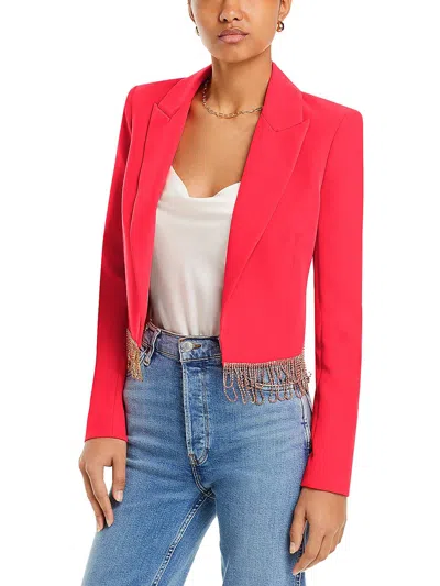 L Agence Jen Womens Crystal Fringe Cropped Open-front Blazer In Neon Coral