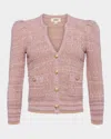 L Agence Jenni Knit Three-quarter Sleeve Cardigan In Dusty Pink Multi