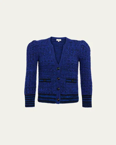L Agence Jenni Tweed Waffle Stitch Cardigan In Blueblack Multi