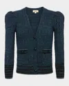 L Agence L'agence Jenni Puff Shoulder Waffle Stitch Cardigan In Syrah Multi