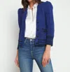 L Agence Jenni Tweed Waffle Stitch Cardigan In Blue/ Black