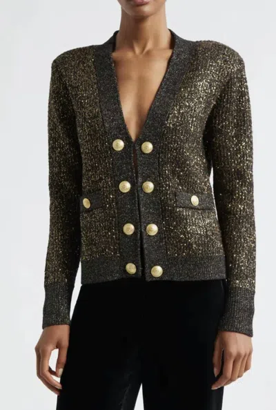 L AGENCE JENNY SEQUIN CARDIGAN IN BLACK/GOLD