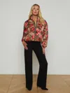 L Agence Jessi Cropped Puffer Jacket In Army/pink Floral Cheetah