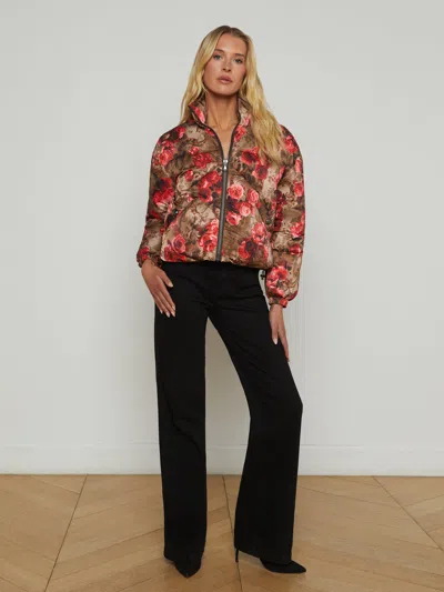 L Agence Jessi Cropped Puffer Jacket In Army/pink Floral Cheetah