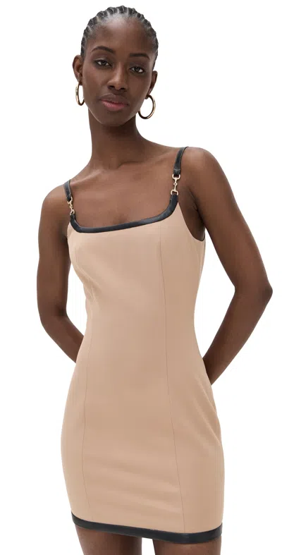 L Agence Jettie Leather Trim Dress Dark Cappuccino In Brown