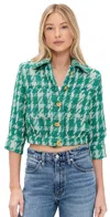 L Agence L'agence Jia Cropped Three Quarter Sleeve Jacket In Vintage White/teal Houndstooth