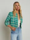L Agence L'agence Jia Cropped Three Quarter Sleeve Jacket In Vintage White/teal Houndstooth