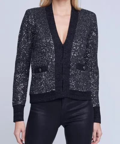 L Agence Jinny Cardigan In Black/charcoal Sequin