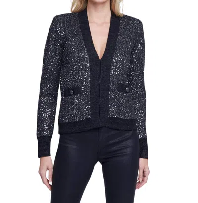 L AGENCE JINNY SEQUIN CARDIGAN IN BLACK/CHARCOAL