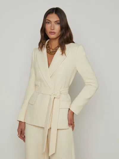 L Agence Jordana Tweed Wrap Blazer In Light Pearl/multi Tassle Chain