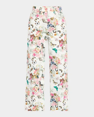 L Agence June Exclusive Print Crop Stovepipe Jeans In Wht Charonda Butterfly