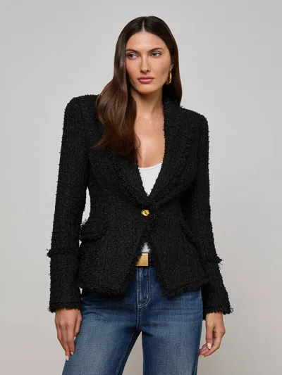 L Agence Kaisley Frayed Trim Blazer In Black