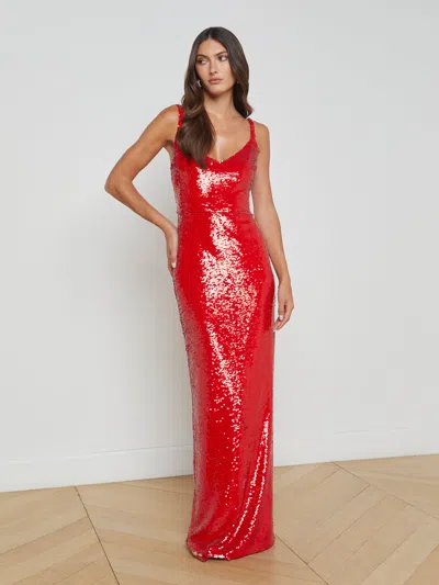 L Agence Karma Sequin Maxi Dress In Red Sequin