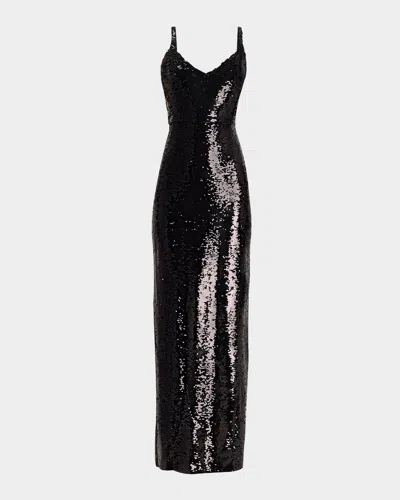 L AGENCE KARMA SEQUINED SLEEVELESS MAXI DRESS