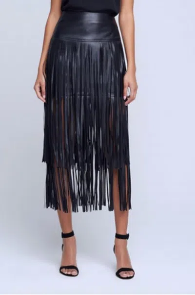 L'agence Karolina Faux Leather Fringe Skirt In Black
