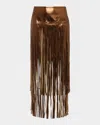 L'agence Karolina Metallic Faux Leather Fringe Skirt In Brown