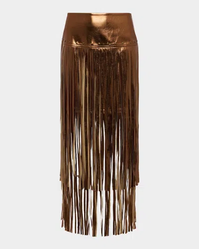L Agence Karolina Metallic Faux Leather Fringe Skirt