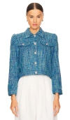 L Agence Kasey Tweed Cardigan In Caribbean Blue Multi Tweed In Caribbean Blue Multi Tweed