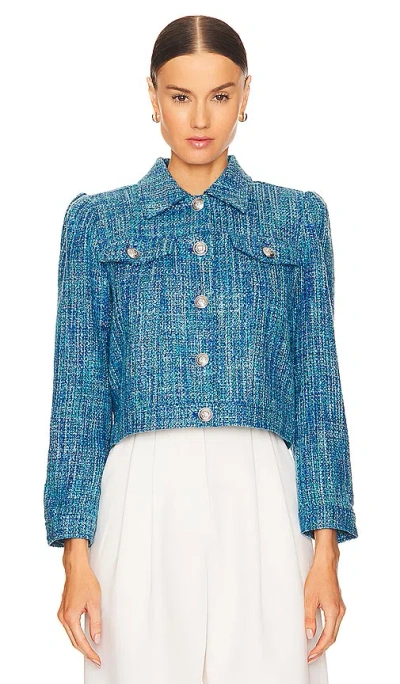 L Agence Kasey Tweed Jacket In Caribbean Blue Multi Tweed